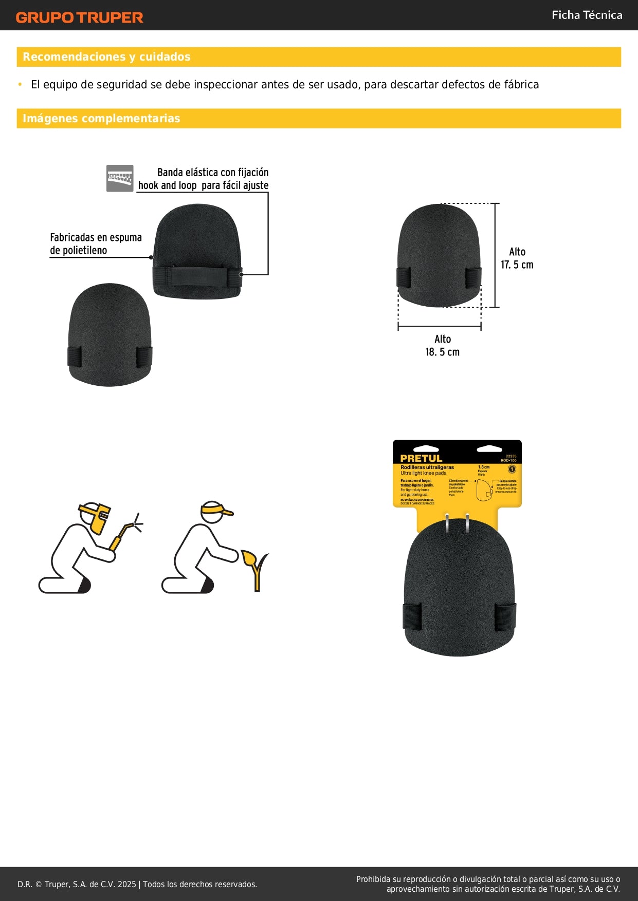 Rodilleras Ultraligeras Pretul ROD-100 - Protección Ergonómica para Jardinería y Trabajos del Hogar con Espuma de Polietileno