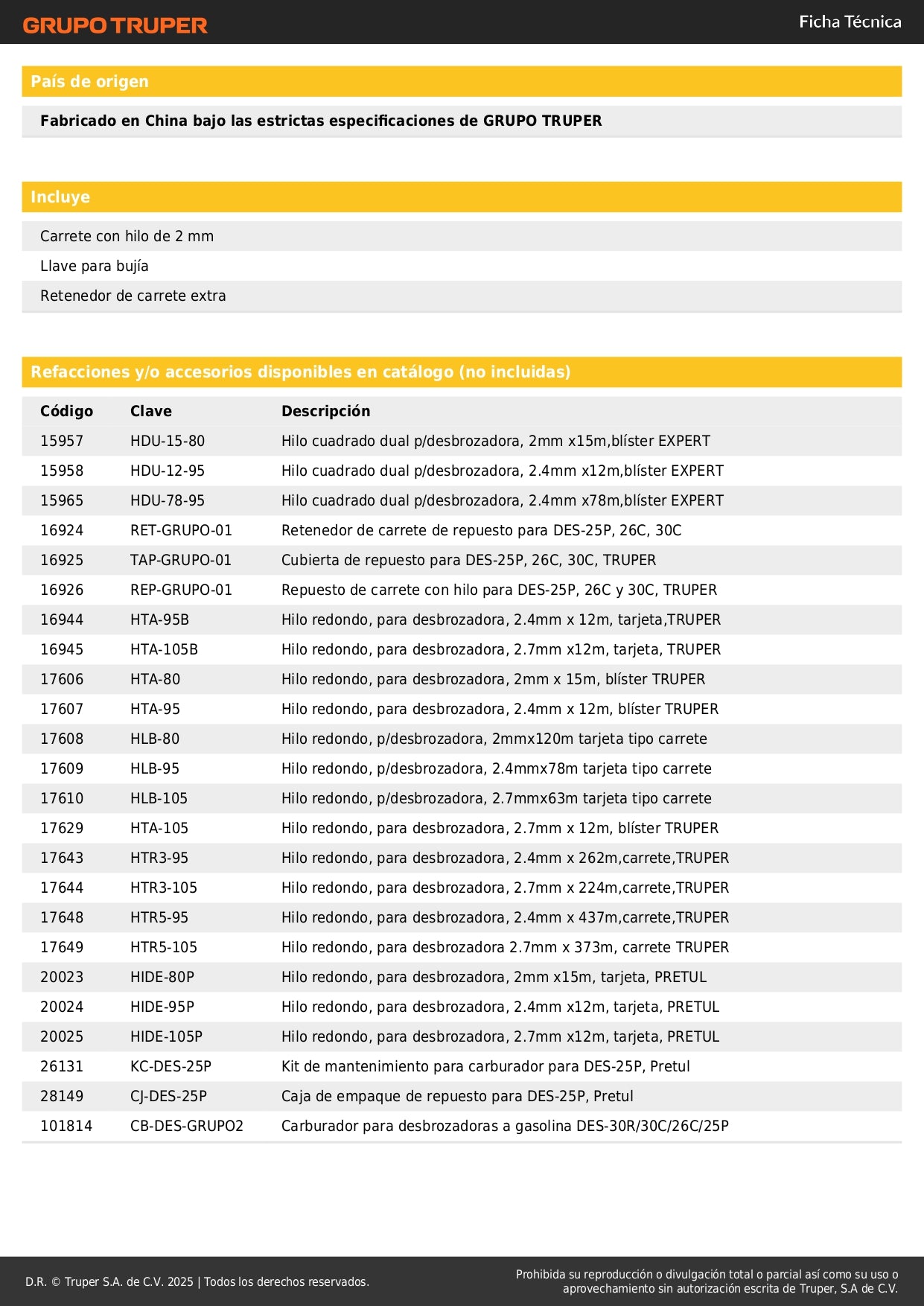 Desbrozadora Gasolina 25cc Eje Curvo DES-25P - Corte Césped Residencial y Maleza - Motor 1HP 2 Tiempos Mango D