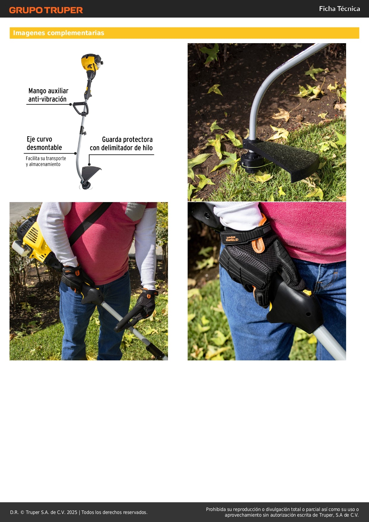 Desbrozadora Gasolina 25cc Eje Curvo DES-25P - Corte Césped Residencial y Maleza - Motor 1HP 2 Tiempos Mango D