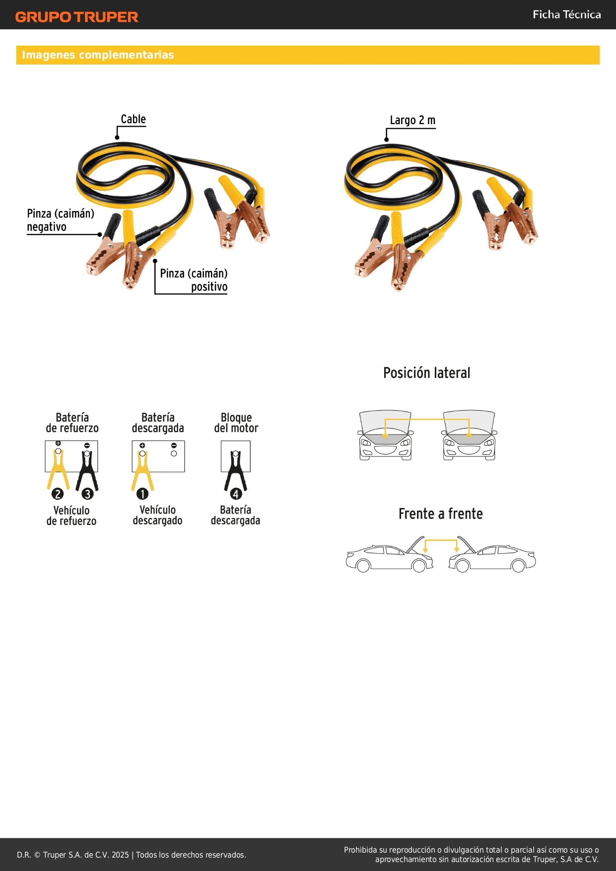 Cables Pasa Corriente Pretul 2m 125A - Solución Profesional para Arranque de Batería Descargada - Cable Aluminio Cobre 10 AWG con Pinzas PVC y Funda Transporte - CAP-2010P