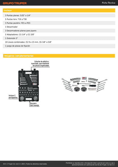 Juego Completo 71 Herramientas Mecánico 1/4 3/8 Pretul SET-100 - Kit Profesional Organizado con Estuche