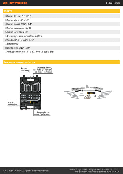 Juego de Herramientas Mecánico Pretul SET-73 - 70 Piezas 1/4 y 3/8 con Estuche Organizador para Reparación Automotriz Profesional
