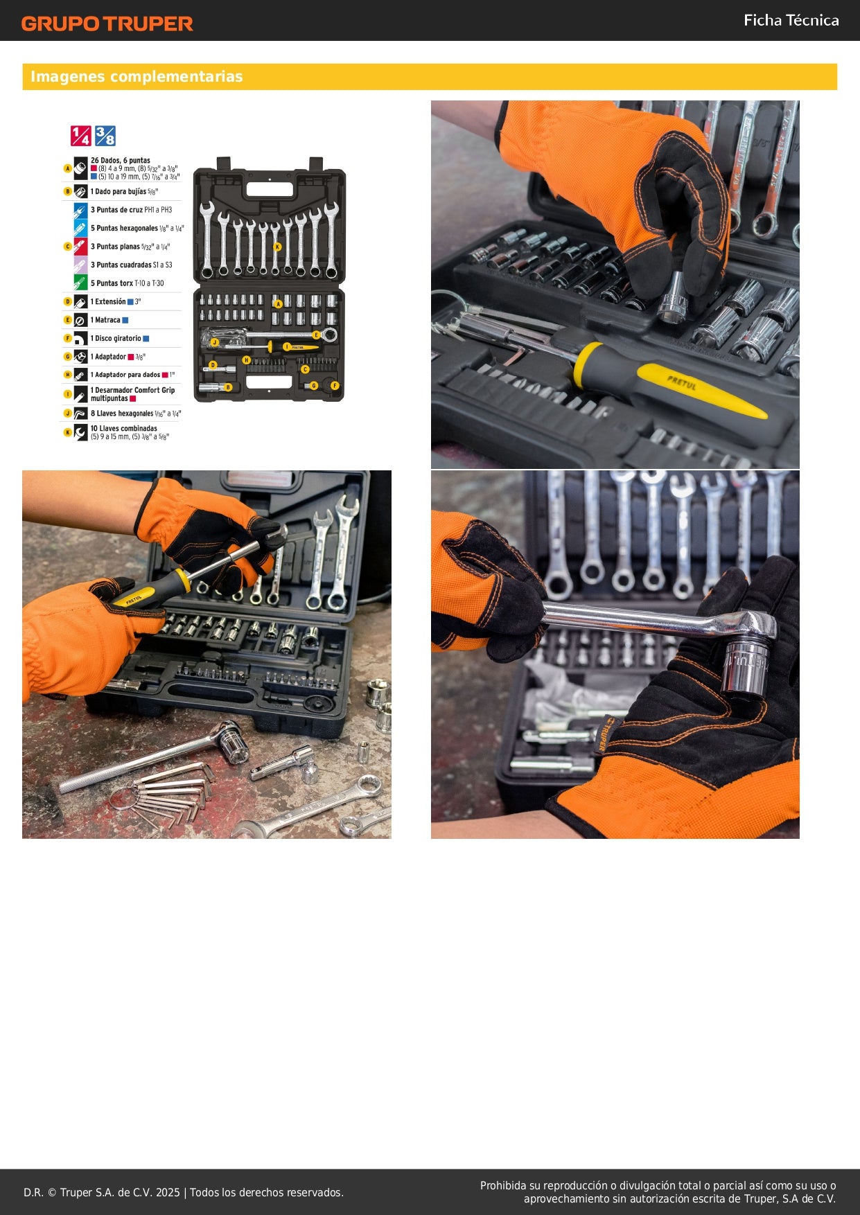Juego de Herramientas Mecánico Pretul SET-73 - 70 Piezas 1/4 y 3/8 con Estuche Organizador para Reparación Automotriz Profesional