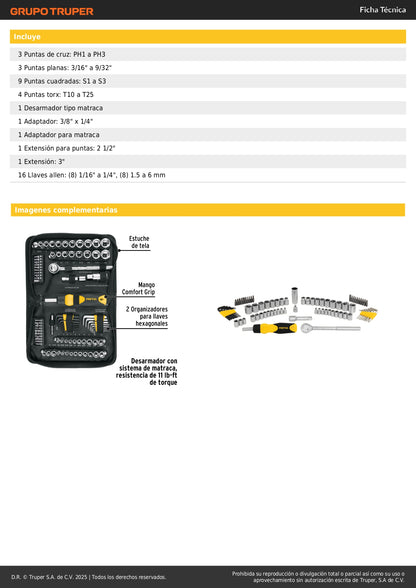 Juego de 83 Herramientas Mecánico 1/4 y 3/8 Pretul SET-85 - Kit Completo Profesional con Matraca Doble Sistema y Estuche - Solución Integral para Reparación Automotriz