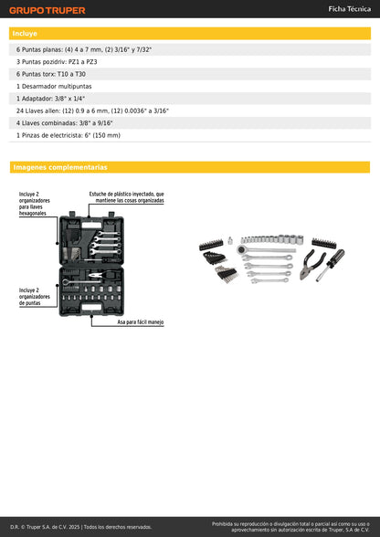 Juego de Herramientas Mecánico Profesional SET-70 PRETUL - 66 Piezas 1/4" y 3/8" con Estuche Organizador - Solución Completa para Reparación Automotriz