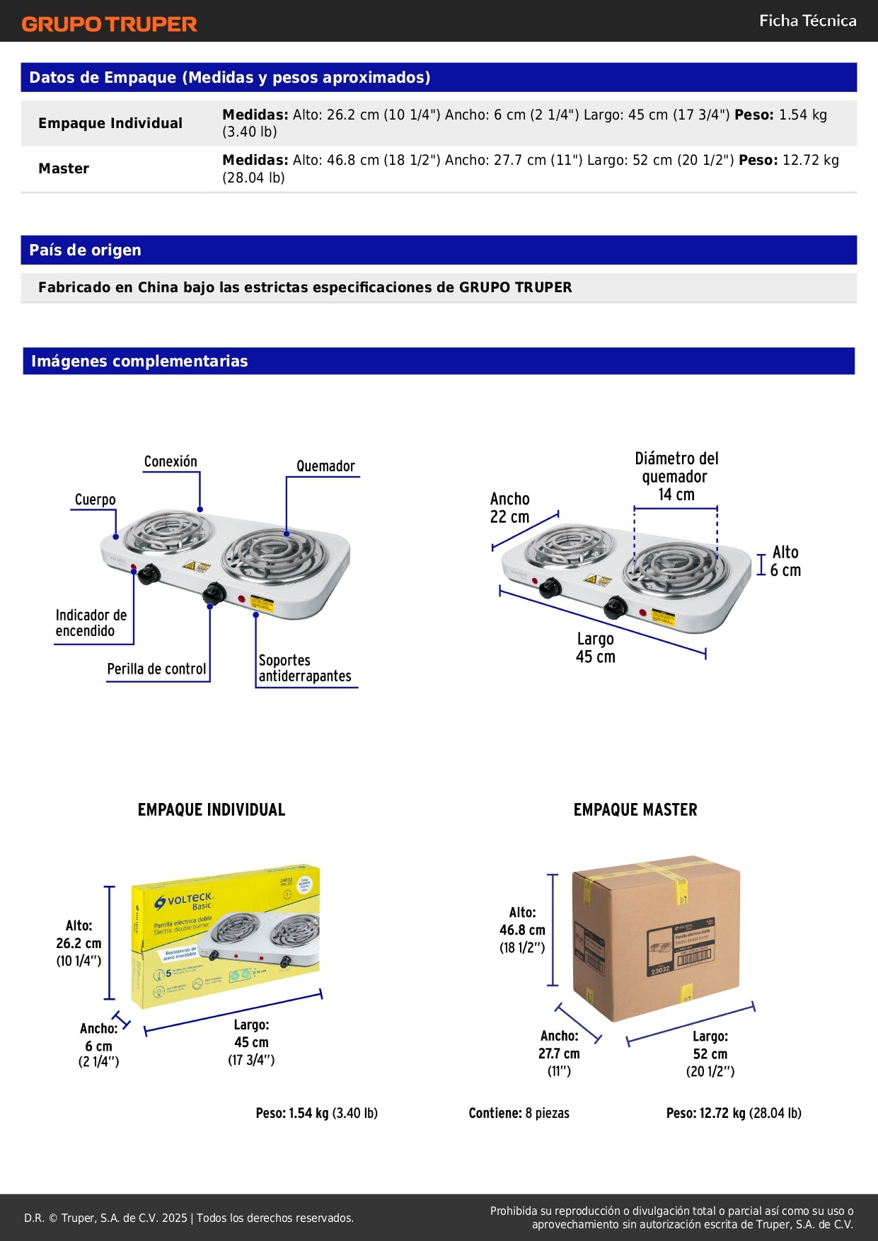 Parrilla Eléctrica 2 Quemadores Espiral BASIC PAEL-2CP - Solución Compacta para Cocinar sin Gas - Acero Inoxidable Blanca