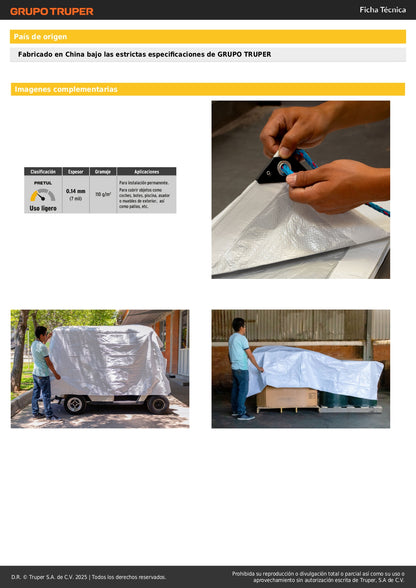 Lona Impermeable PRETUL 3x4m Blanca - Protección Total para Autos, Muebles y Patios - Polietileno Reforzado 110g/m² con Ojillos de Aluminio - LP-34B