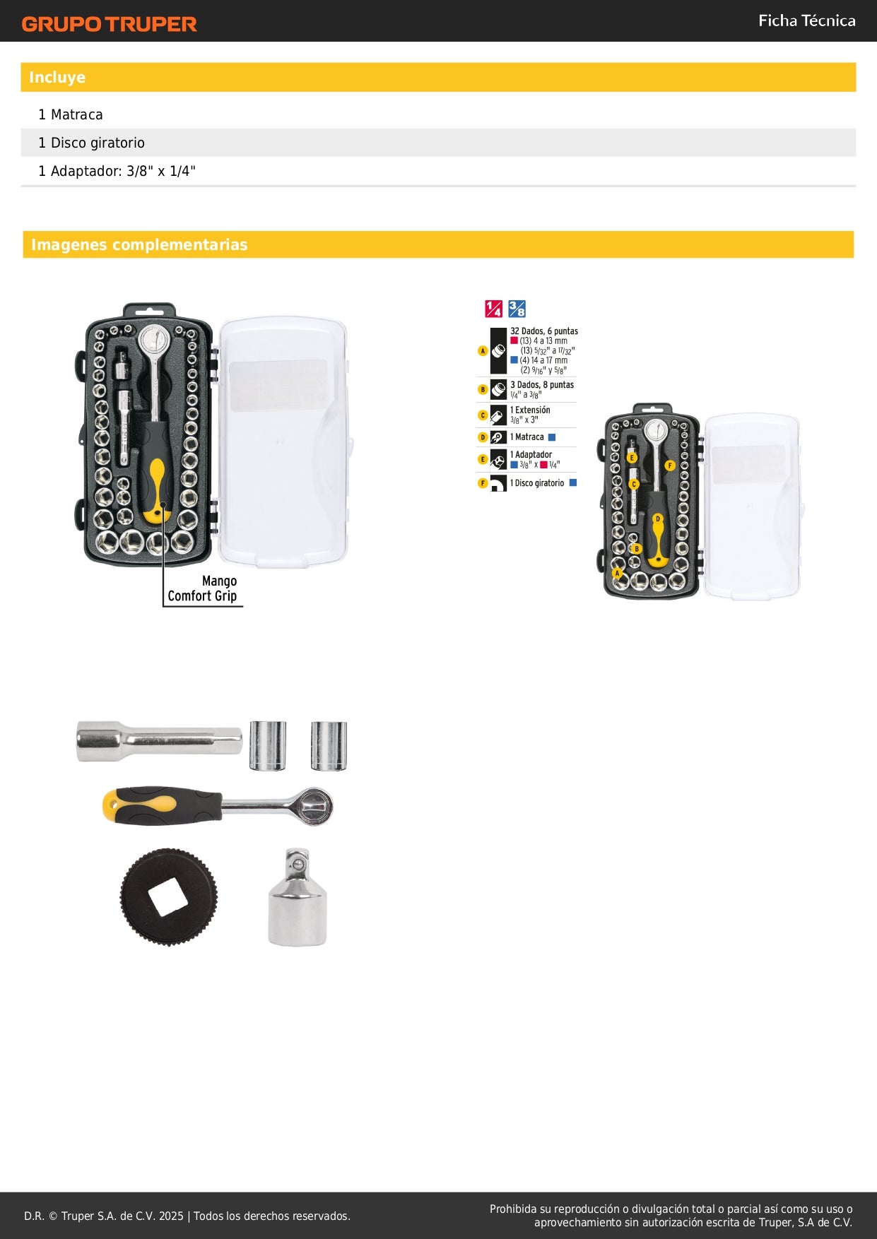 Juego de Herramientas Mecánicas Pretul 39 Piezas 1/4" y 3/8" con Estuche - Kit Completo para Reparación Automotriz y Mantenimiento Profesional JUDA-38P