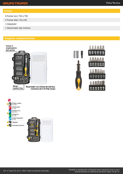 Juego de 39 Herramientas 1/4 Pulgada Pretul JUDA-39P - Kit Completo Mecánico Profesional con Matraca Doble Sistema y Mango Comfort Grip - Solución Integral para Reparación Automotriz