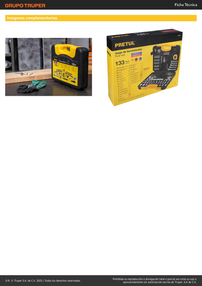 Juego de 133 Herramientas Pretul SET-133 con Estuche Organizador - Solución Completa para Reparación y Mantenimiento Profesional