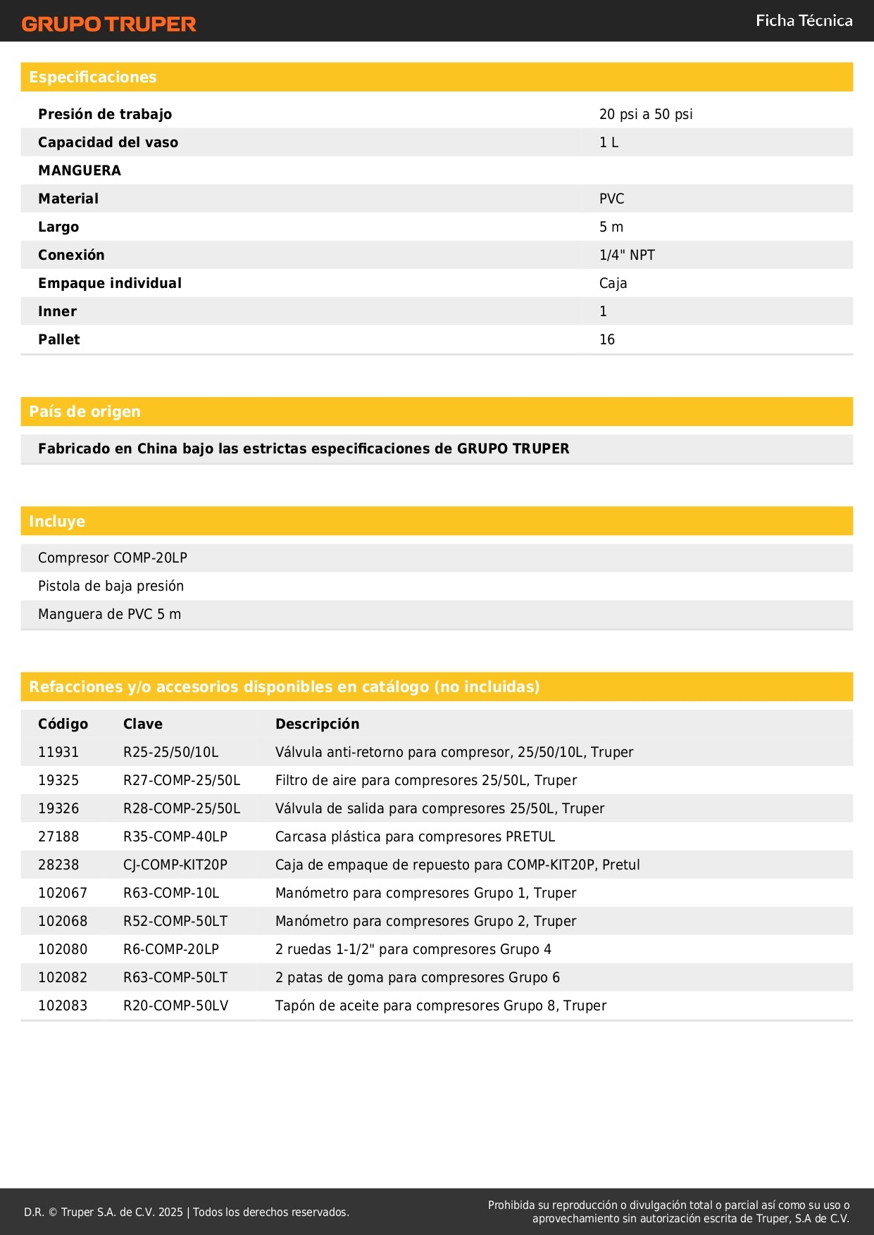 Kit Compresor de Aire 20L con Pistola de Baja Presión y Manguera 5m - Solución Completa para Pintura y Aplicaciones Neumáticas 127V PRETUL - Ideal para Talleres y Proyectos de Bricolaje