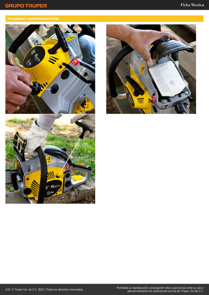 Motosierra Pretul 45cc Gasolina Barra 20 Pulgadas MOT-4520P - Corte Profesional Árboles y Ramas Motor 2.2HP Arranque Fácil