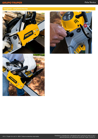 Motosierra Pretul MOT-4518P 45cc Gasolina Barra 18" - Corte Profesional Árboles y Poda Ramas - Motor 2.2HP Arranque Fácil