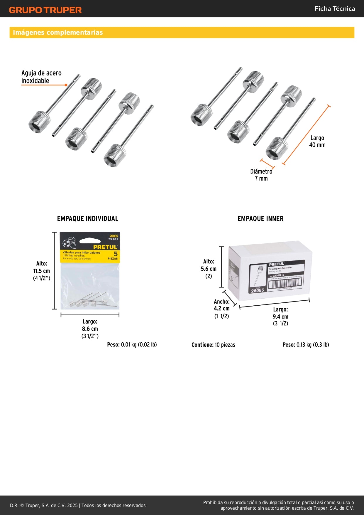 Kit 5 Válvulas Profesionales PRETUL para Inflar Balones - Aguja Acero Inoxidable - Solución Completa Inflado Deportivo