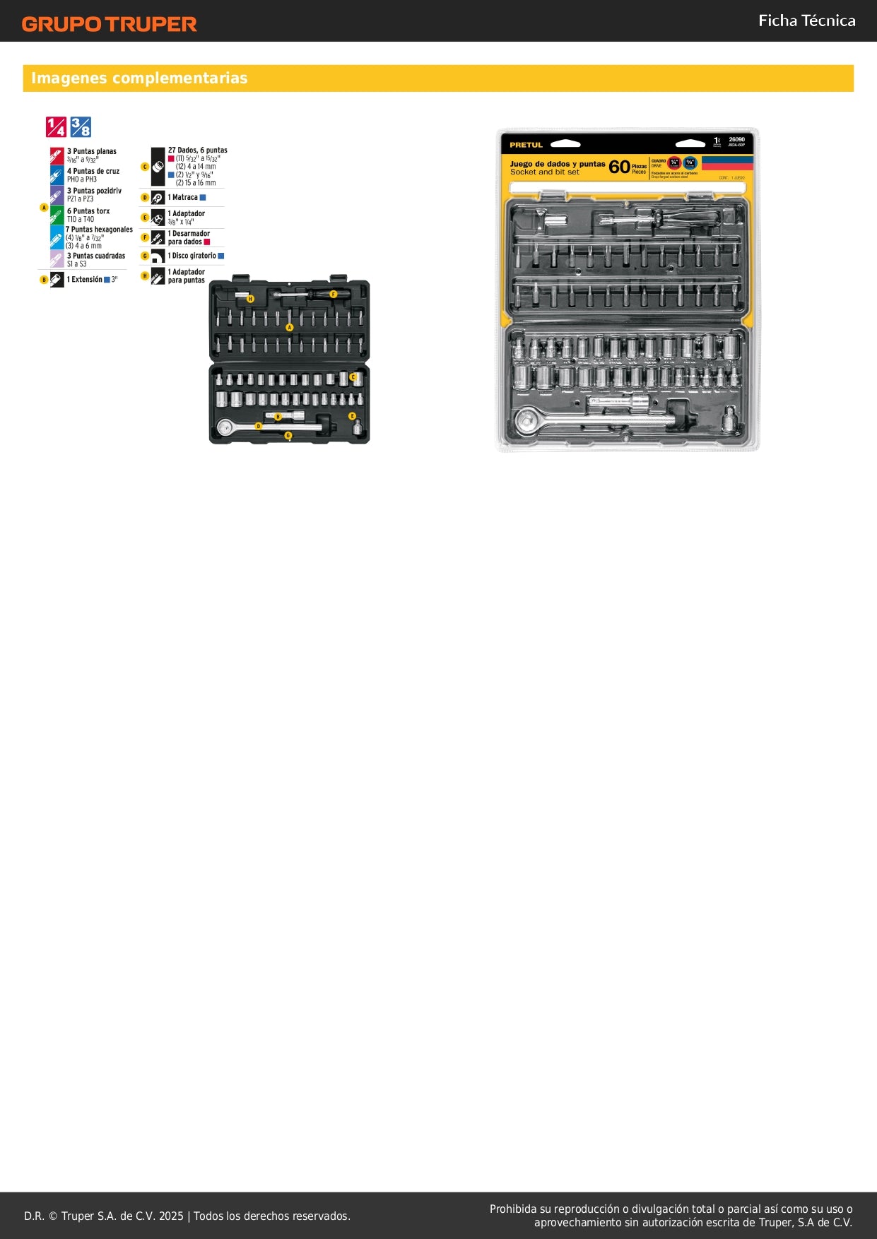 Juego de Herramientas Pretul 60 Piezas 1/4" y 3/8" para Mecánico Profesional - Kit Completo con Estuche Organizador JUDA-60P