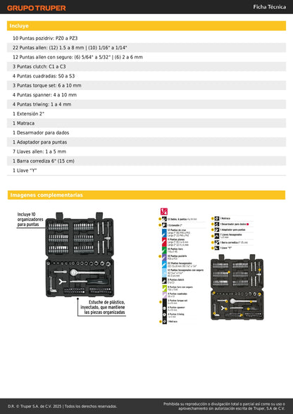 Juego de Herramientas Mecánico 130 Piezas 1/4 Pretul SET-130 - Kit Completo con Estuche Organizador para Reparación Automotriz y Mantenimiento Industrial