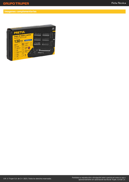 Juego de Herramientas Mecánico 130 Piezas 1/4 Pretul SET-130 - Kit Completo con Estuche Organizador para Reparación Automotriz y Mantenimiento Industrial