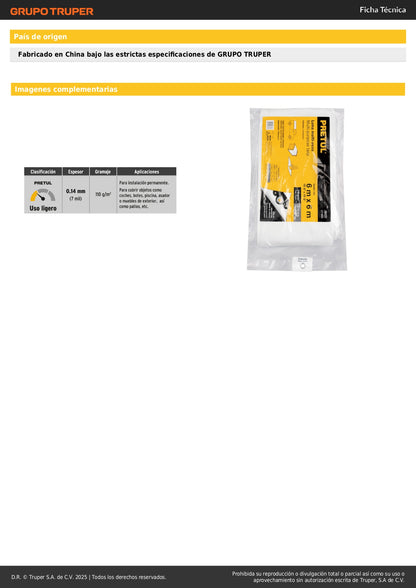 Lona Impermeable PRETUL 6x6m Blanca - Protección Total para Autos, Piscinas y Muebles Exterior - Polietileno Reforzado 110g/m² con Ojillos