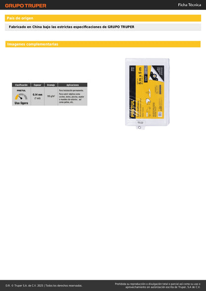 Lona Impermeable PRETUL LP-55B 5x5m Blanca - Protección Total para Autos, Piscinas y Muebles Exterior