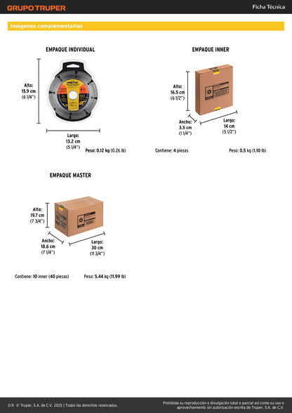 Disco de diamante de 4-1/2" x 1.2 mm rin segmentado, PRETUL