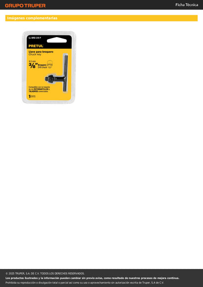 Llave para broquero de 3/8", PRETUL
