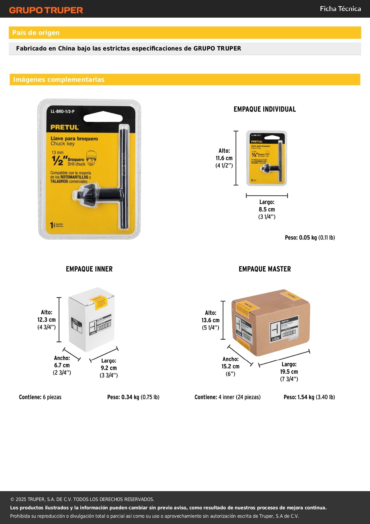 Llave para broquero de 1/2", PRETUL