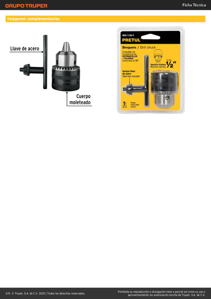 Broquero 1/2" con llave, PRETUL