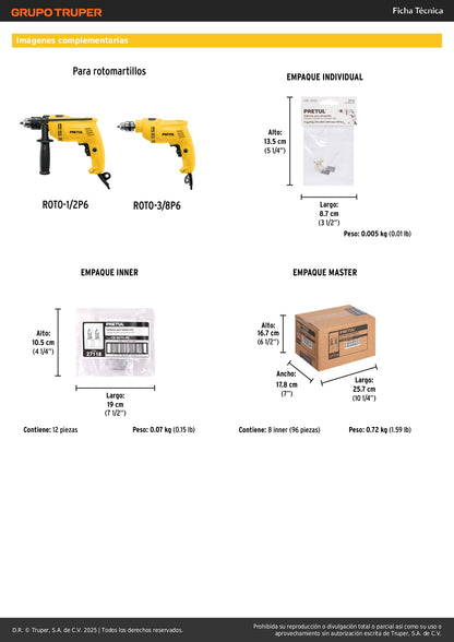 Bolsa con 2 carbones d/repuesto p/ROTO-1/2P6 y 3/8P6, TRUPER