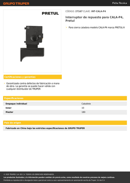 Interruptor de repuesto para CALA-P4, Pretul