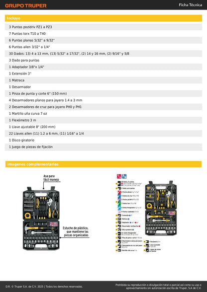 Juego de Herramientas Pretul 104 Piezas SET-104 - Kit Completo Profesional con Estuche Organizador para Reparación y Mantenimiento