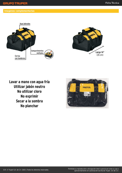 Maletín Portaherramientas Profesional 14 Pulgadas PRETUL - Organiza y Transporta Herramientas con Múltiples Compartimentos