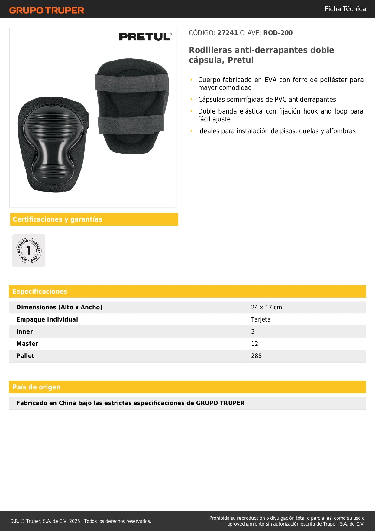 Rodilleras Anti-Derrapantes Doble Cápsula EVA Pretul ROD-200 - Protección Profesional para Instalación de Pisos y Alfombras