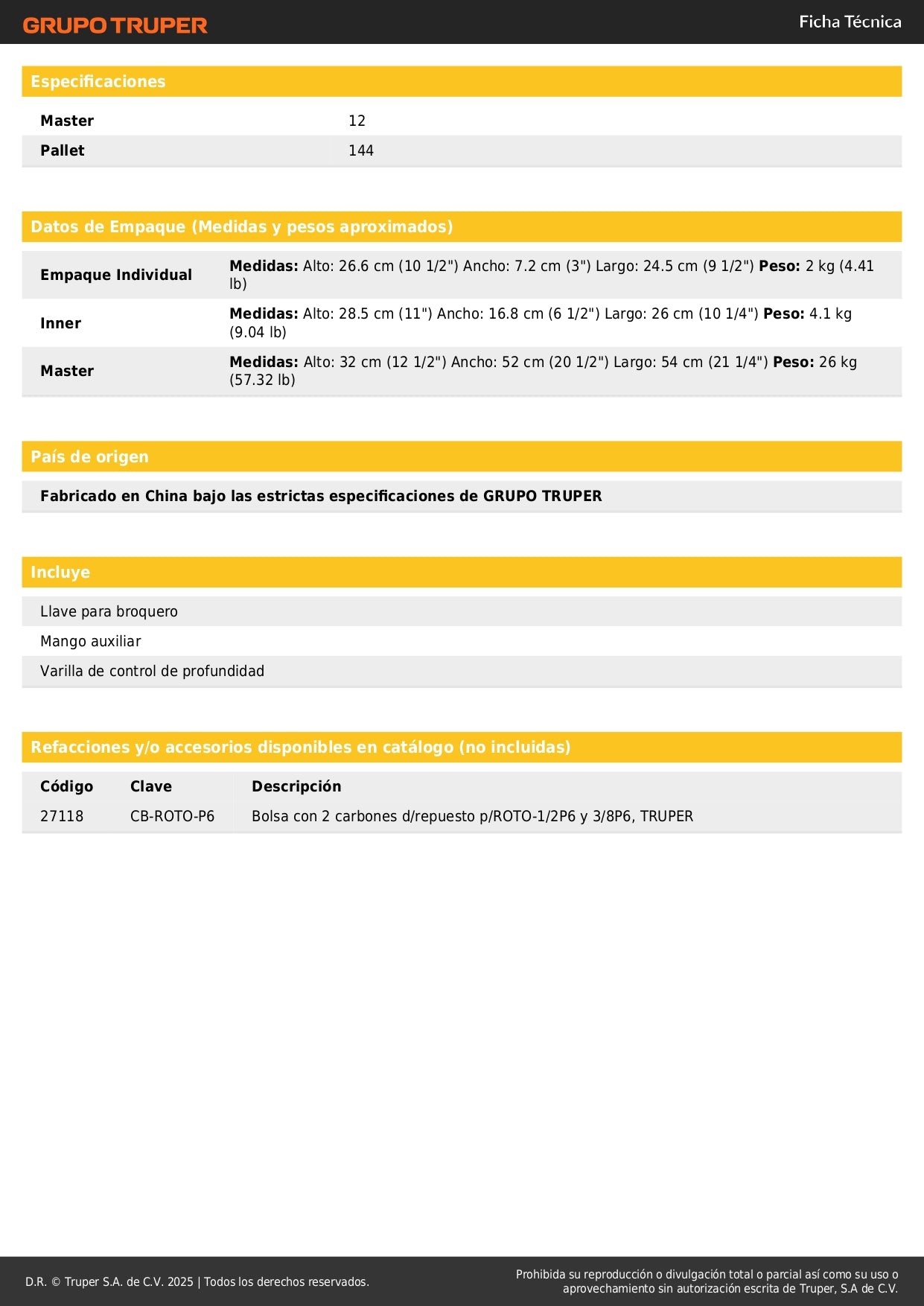 Rotomartillo PRETUL 1/2 Pulgada 550W - Taladro Percutor Profesional para Concreto Madera Meta