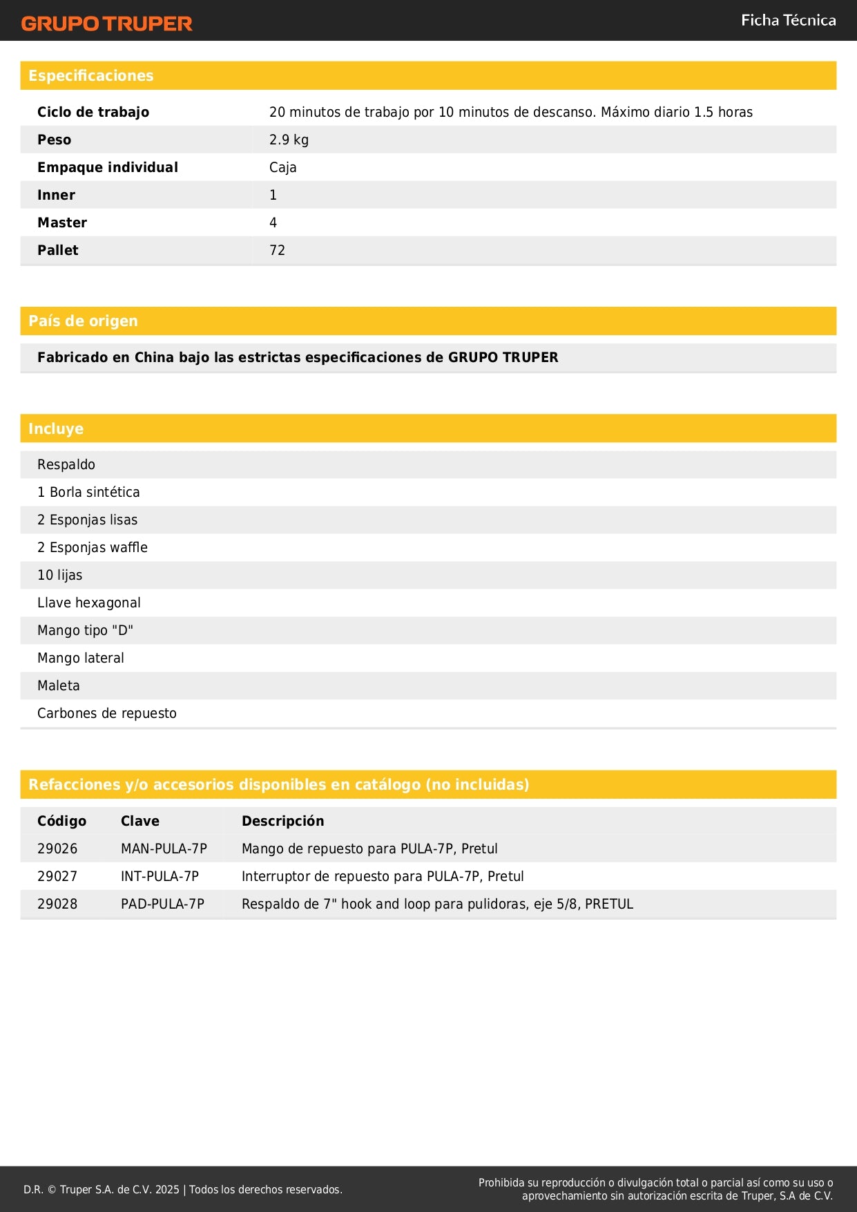 Pulidora Rotativa PRETUL 7 Pulgadas 1200W Profesional - Elimina Rayones y Restaura Brillo en Autos, Metales y Plásticos - Motor Potente con Velocidad Variable - PULA-7P