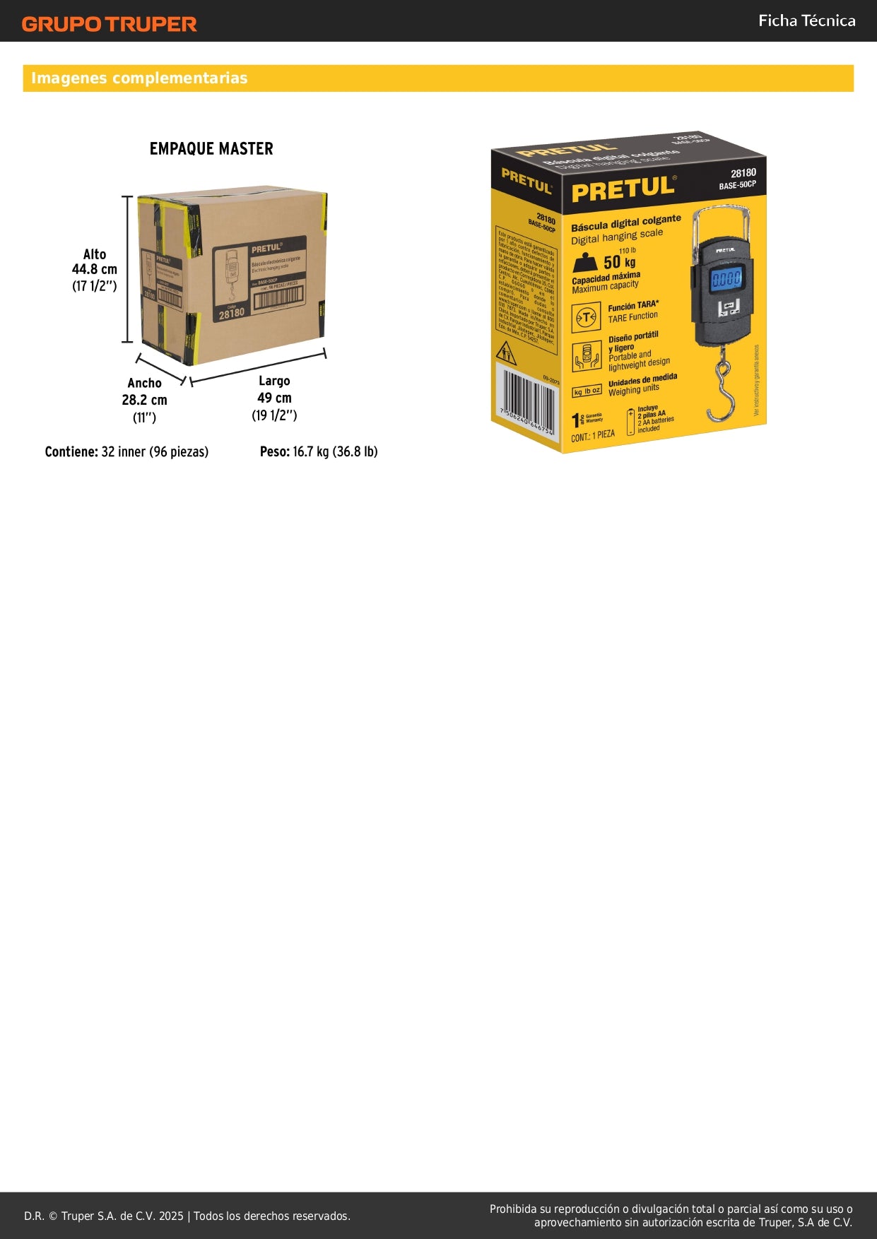 Báscula Electrónica Colgante Pretul 50kg - Portátil Digital con Display LCD y Función TARA - Ideal para Pesaje Preciso en Comercio y Viajes