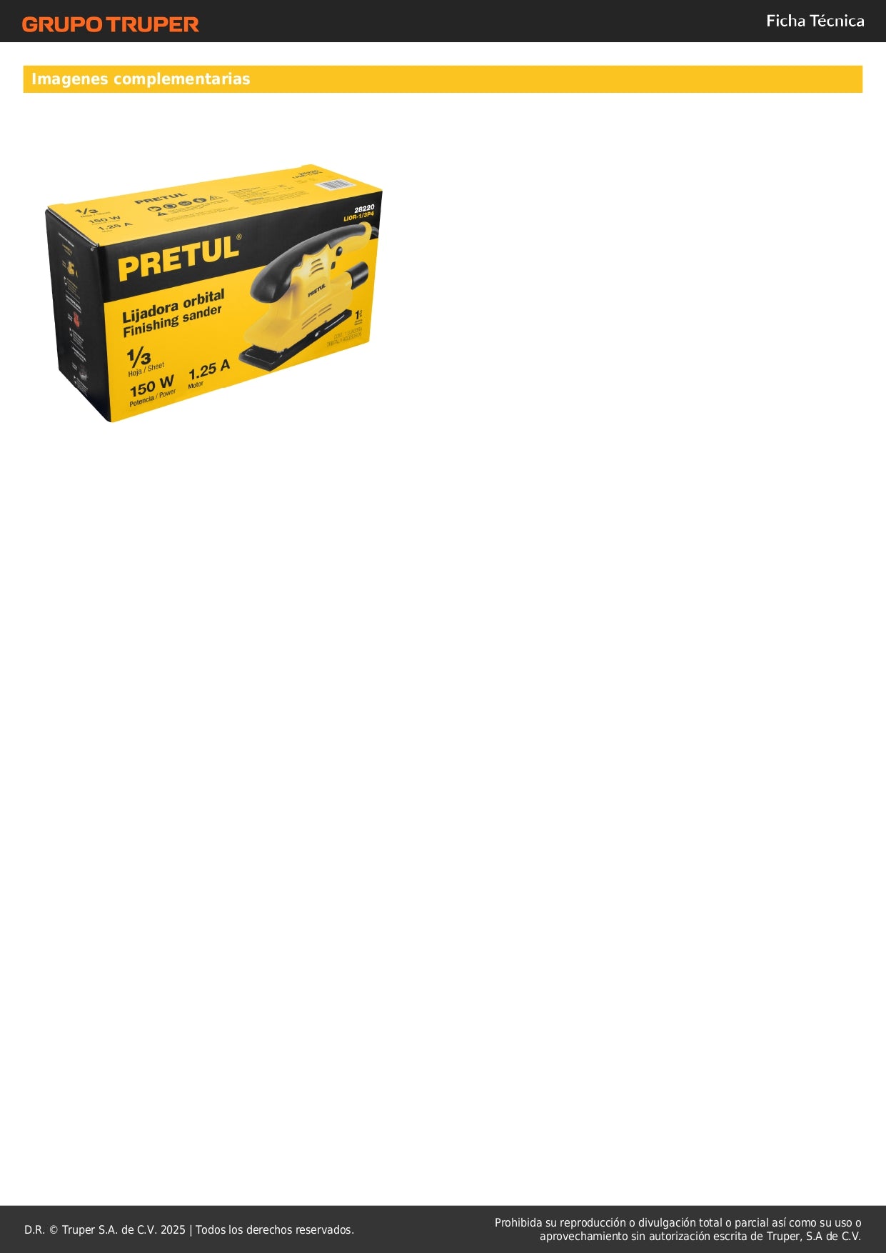 Lijadora Orbital PRETUL 150W 1/3 Hoja - Solución Profesional para Lijado Preciso con Mango Ergonómico y Adaptador Aspiradora - LIOR-1/3P4