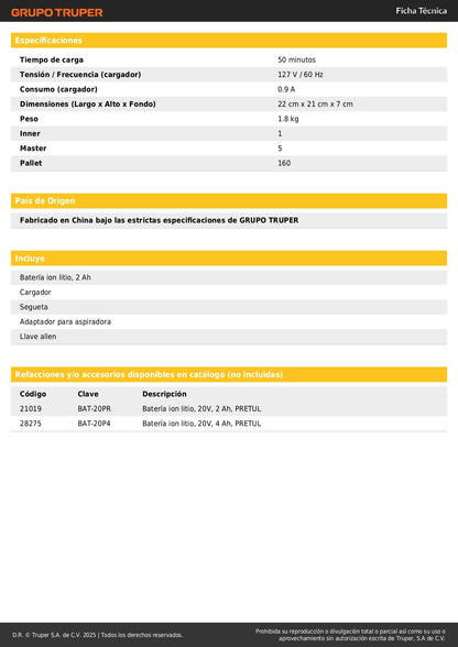Sierra Caladora Inalámbrica 20V con Batería 2Ah y Guía Láser - PRETUL Profesional
