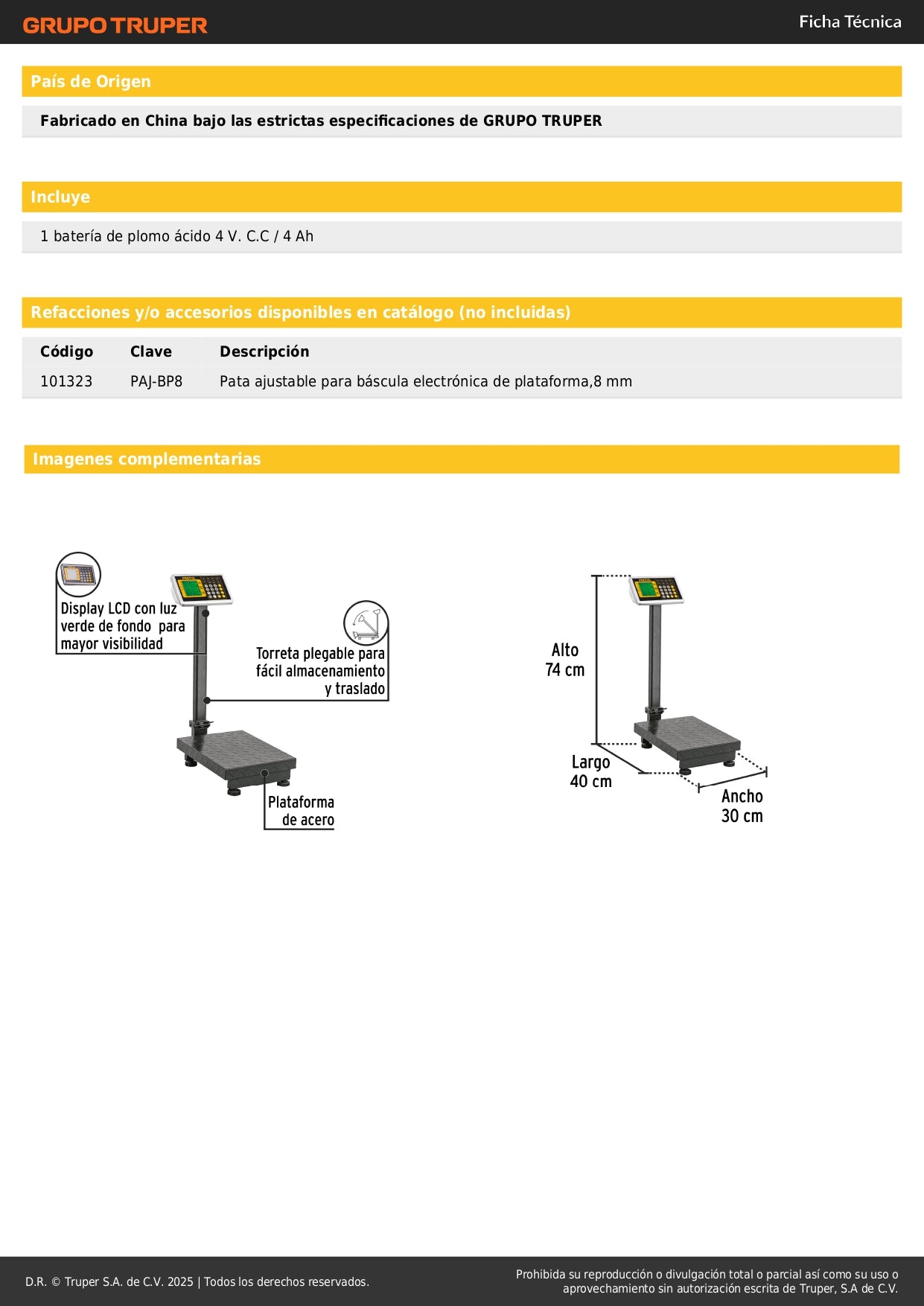 Báscula Electrónica Comercial Plegable 100kg Pretul BAS-100PLAP - Plataforma Antiderrapante con Doble Display y Batería 120hrs - Solución Profesional para Pesaje Comercial Preciso