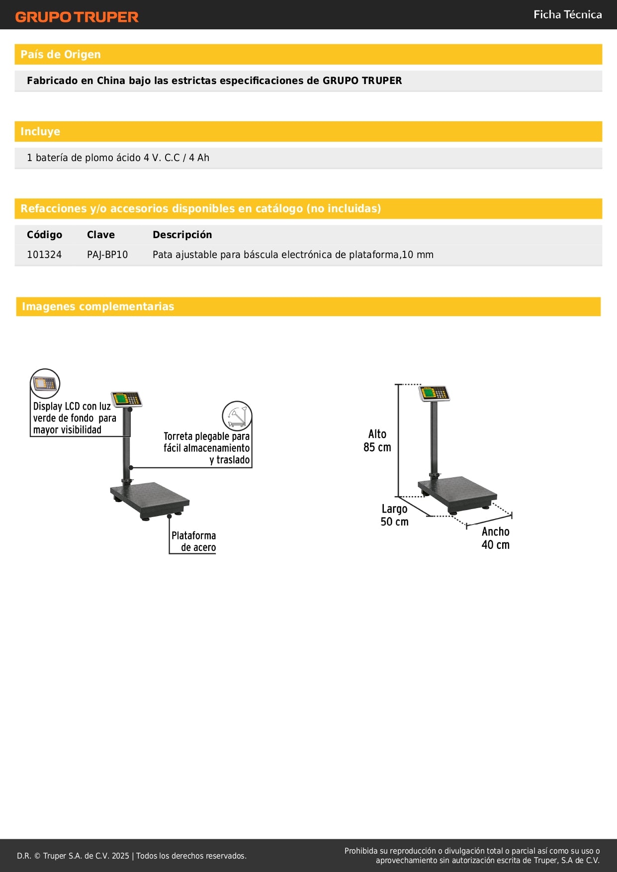 Báscula Electrónica Comercial 200kg Plegable BAS-200PLAP - Solución Profesional para Pesaje Preciso con Doble Display y Batería 120hrs - Pretul