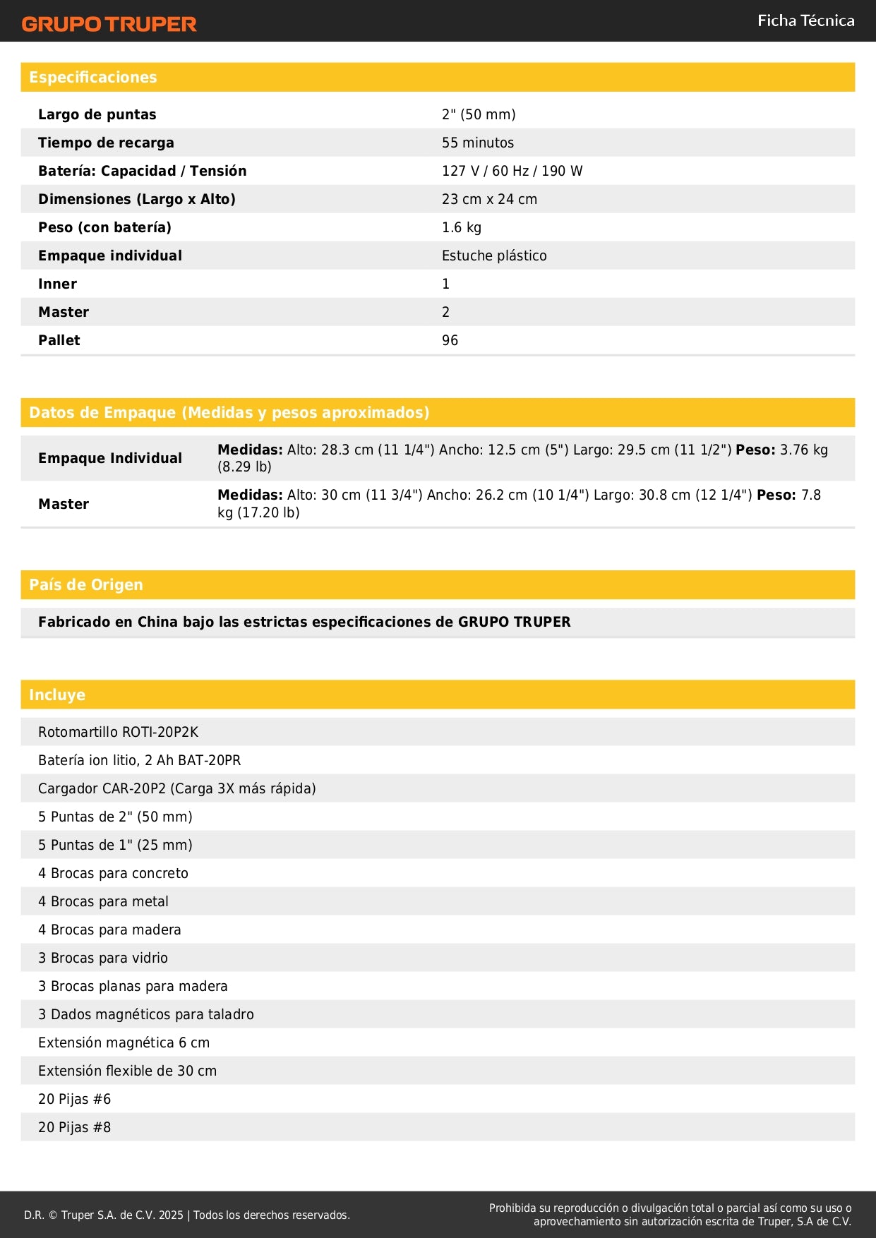 Rotomartillo PRETUL 1/2 Pulgada 20V Ion Litio con 32 Accesorios - Kit Completo Taladro Percutor Inalámbrico
