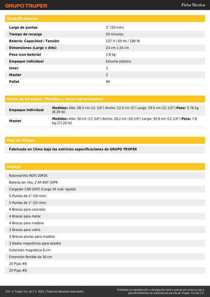 Rotomartillo PRETUL 1/2 Pulgada 20V Ion Litio con 32 Accesorios - Kit Completo Taladro Percutor Inalámbrico
