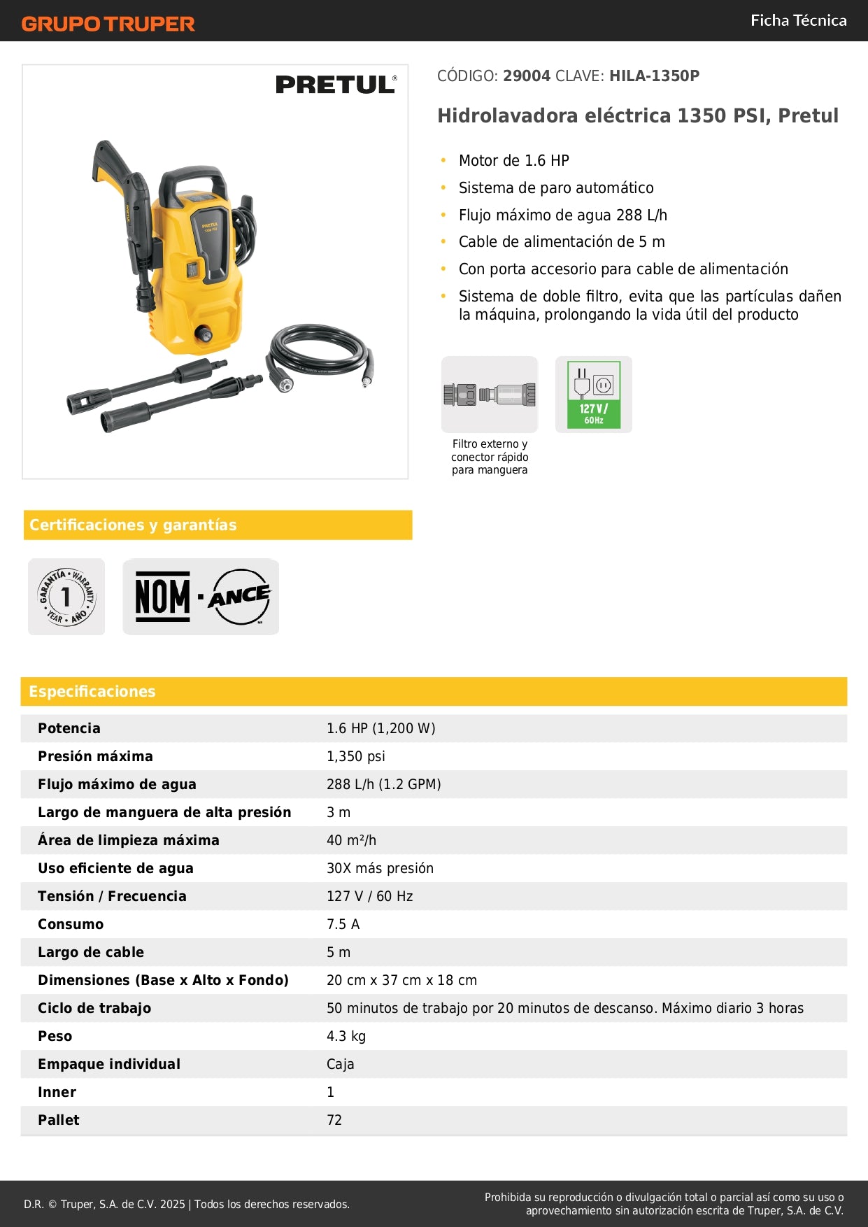 Hidrolavadora eléctrica 1350 PSI, Pretul