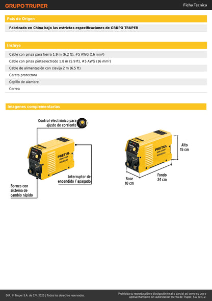 Mini Soldadora Inversora PRETUL 100A 127V Serie 300 - Solución Portátil para Soldadura Profesional SMAW-MMA - Modelo SOIN-310MP