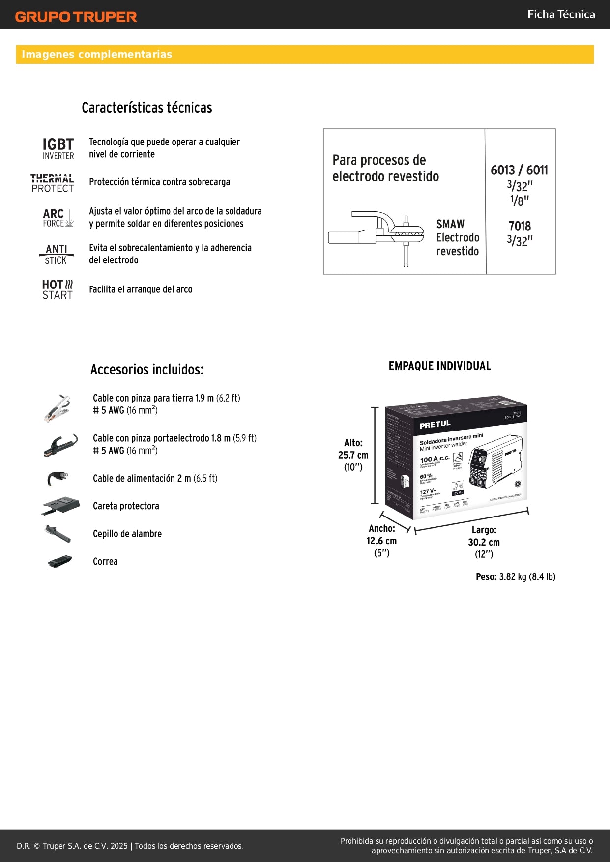 Mini Soldadora Inversora PRETUL 100A 127V Serie 300 - Solución Portátil para Soldadura Profesional SMAW-MMA - Modelo SOIN-310MP