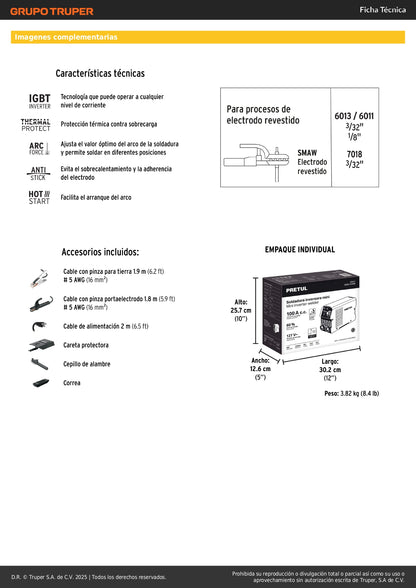 Mini Soldadora Inversora PRETUL 100A 127V Serie 300 - Solución Portátil para Soldadura Profesional SMAW-MMA - Modelo SOIN-310MP