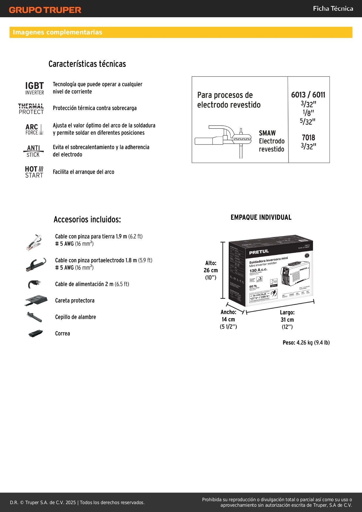 Mini Soldadora Inversora 130A Bivoltaje PRETUL SOIN-313MBP - Portátil Profesional para Electrodo Revestido SMAW MMA