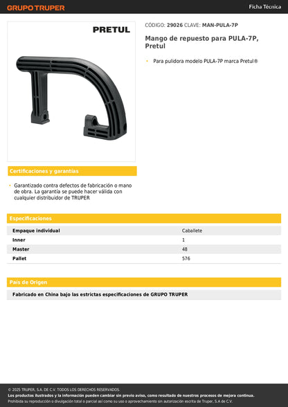 Mango de repuesto para PULA-7P, Pretul