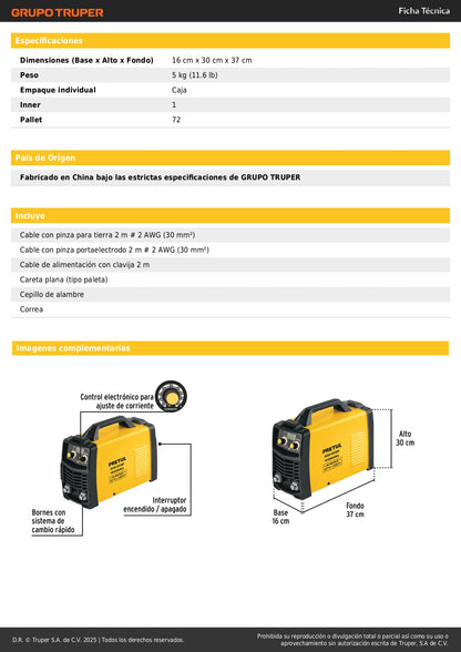 Soldadora Inversora PRETUL 200A Bi-Voltaje SOIN-520BP - Solución Profesional para Soldadura SMAW TIG - Compacta Portátil Eficiente