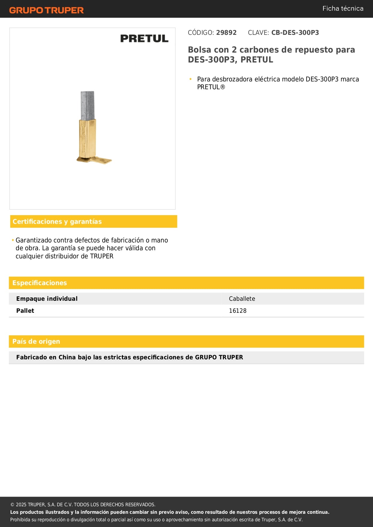 Bolsa con 2 carbones de repuesto para DES-300P3, PRETUL