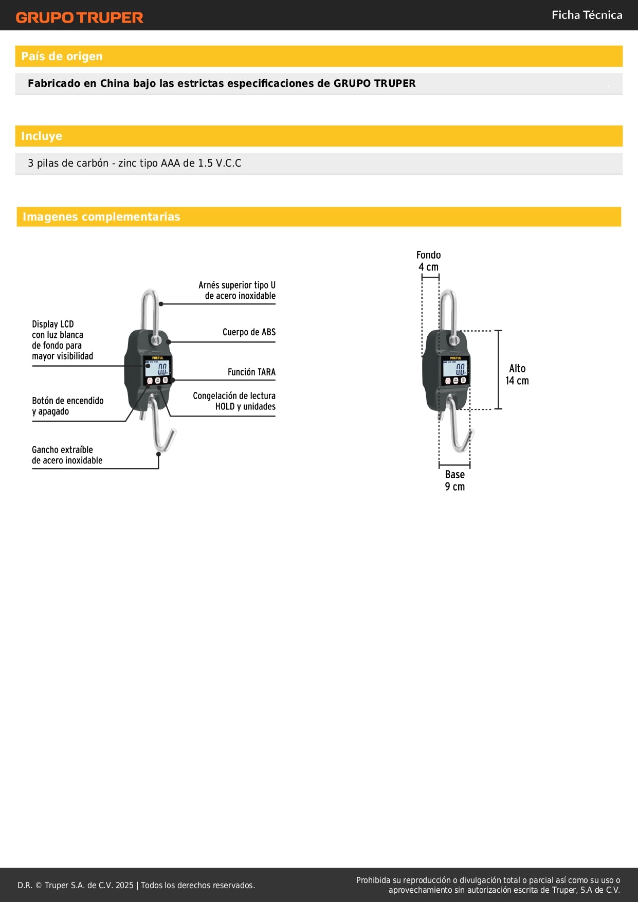 Báscula Electrónica Colgante PRETUL 300kg - Solución Profesional para Pesaje Industrial, Rastro y Carnicerías - Display LCD, Función TARA y HOLD - BASE-300CP